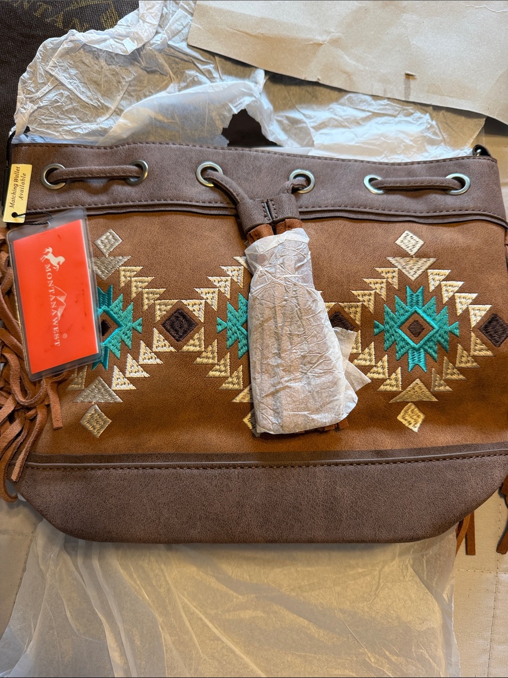 MONTANA WEST AZTEC FRINGE BUCKET BAG - Picture 5 of 13